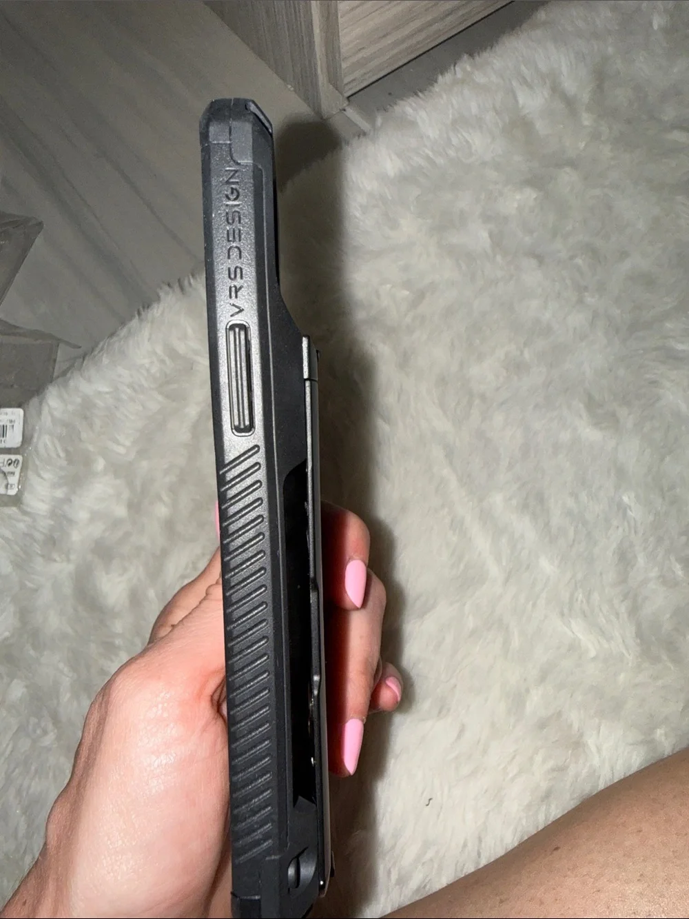 iPhone 15 VRS Design Rugged Phone Case with Yellow Card Slot - Black